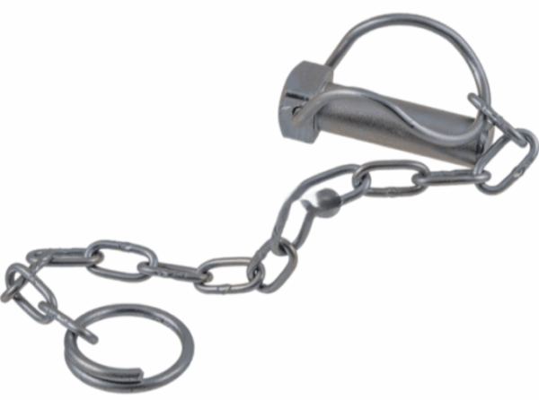 Pasador metálico de seguridad con cadena zincada de 14 mm, compatible con ejes de 30 a 35 mm